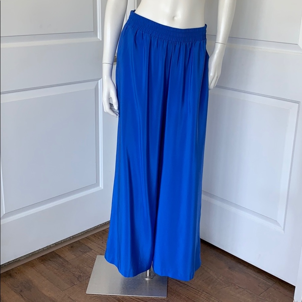 Amanda Uprichard Blue Wide Leg Pant 100% Silk L - Picture 2 of 12